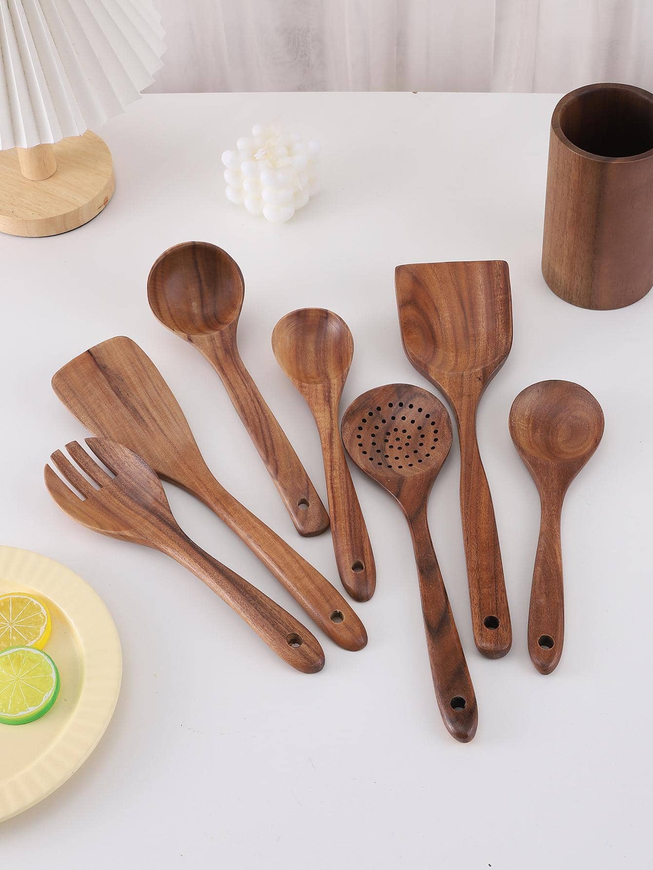 8 pezzi Set utensili da cucina di legno