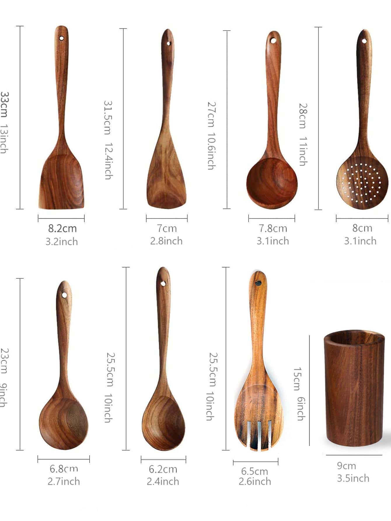 8 pezzi Set utensili da cucina di legno