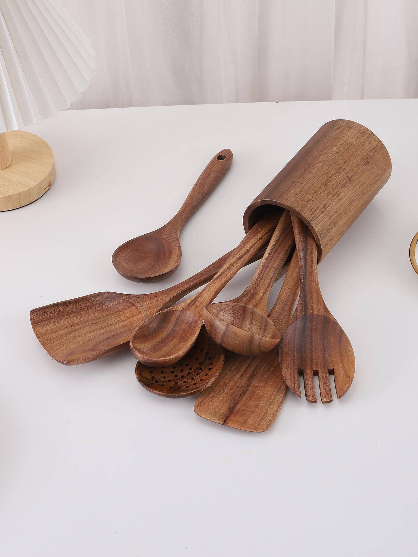 8 pezzi Set utensili da cucina di legno