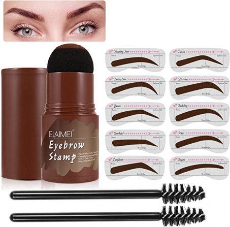 Waterproof Eyebrow Stamp Kit con 2 Pennello Sopracciglia e 10 Stampo per Sopracciglia