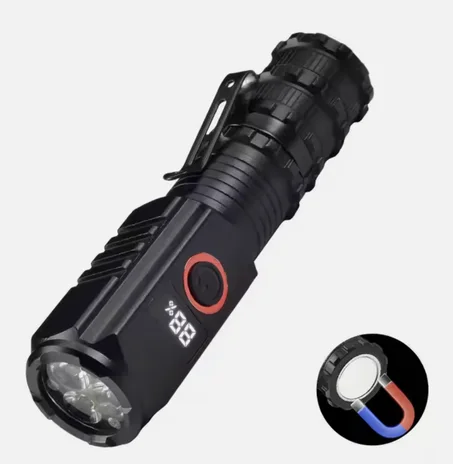 مصباح يدوي من الألومنيوم القوي  وشاشة رقمية و3 أوضاع اضائة