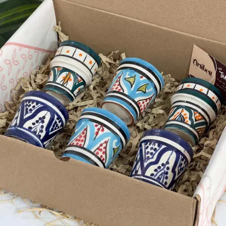 بوكس 6 كؤوس فخار مغربي تقليدي