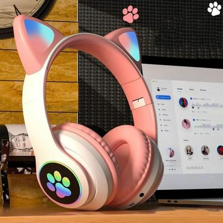 سماعات الرأس لاسلكية ذات التصميم الرائع  على شكل أذن القط وأضواء ليد فاخرة