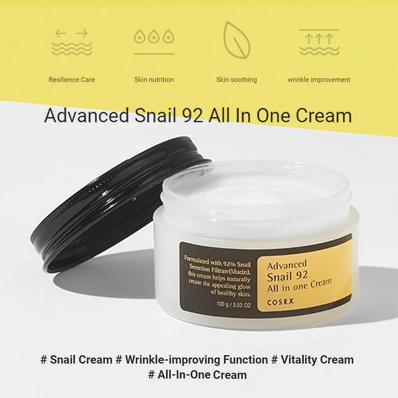 • COSRX ADVANCED SNAIL 92 ALL IN ONE CREAM - 100Gكوسركس كريم خلاصة الحلزون المطور 92 الكل في واحد