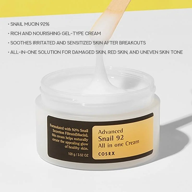 • COSRX ADVANCED SNAIL 92 ALL IN ONE CREAM - 100Gكوسركس كريم خلاصة الحلزون المطور 92 الكل في واحد