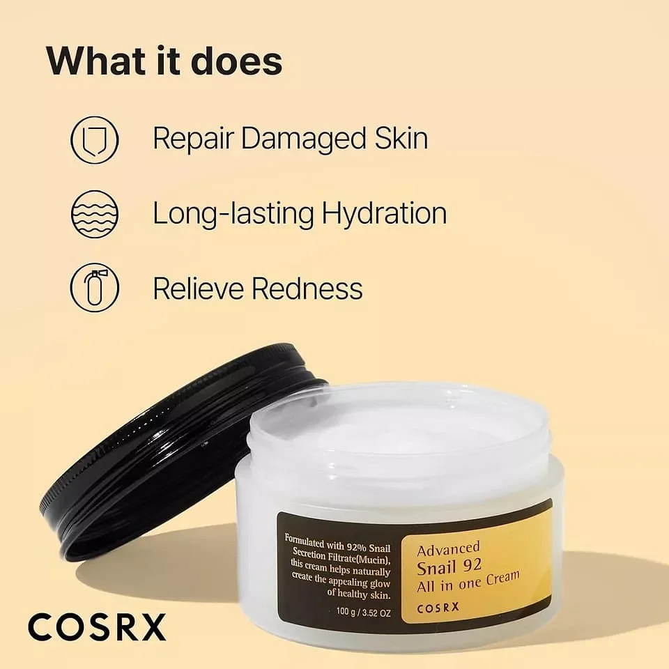 • COSRX ADVANCED SNAIL 92 ALL IN ONE CREAM - 100Gكوسركس كريم خلاصة الحلزون المطور 92 الكل في واحد