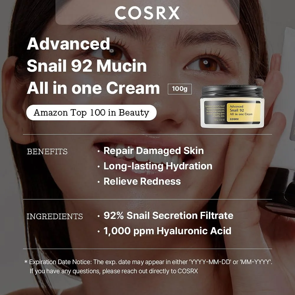 • COSRX ADVANCED SNAIL 92 ALL IN ONE CREAM - 100Gكوسركس كريم خلاصة الحلزون المطور 92 الكل في واحد