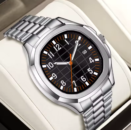 ⌚ ساعة يد فاخرة من الفولاذ بتصميم رياضي و أنيق – مقاومة للماء