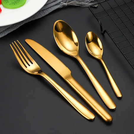 طقم أدوات مائدة من الفولاذ المقاوم للصدأ باللون الذهبي - 24 قطعة