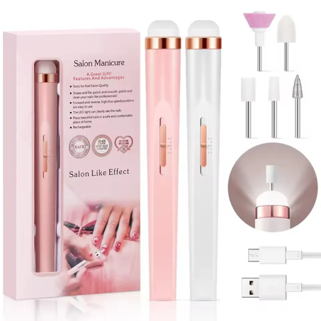 جهاز مانيكير احترافي للعناية بالأظافر – تصميم أنيق، شحن USB، مع إضاءة LED ورؤوس متعددة
