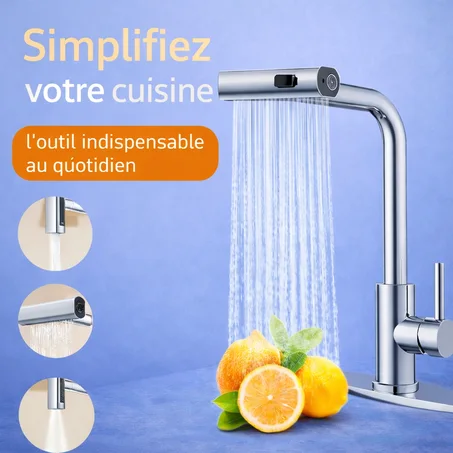 Robinet de cuisine 3 en 1 avec bouton de contrôle et rotation à 360°