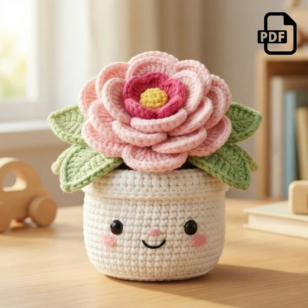 Blush Flower Pot Amigurumi Pattern PDF | Home Decor