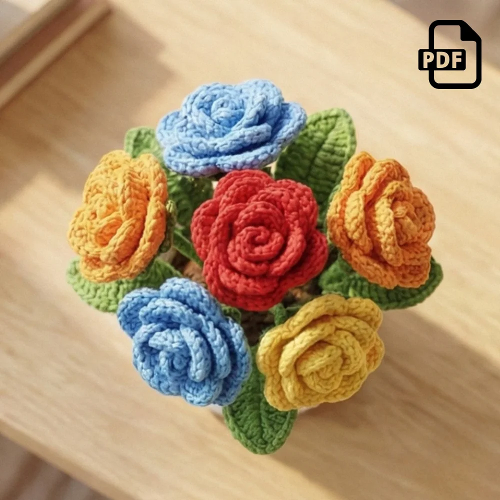 Rose Pot Bouquet Crochet Pattern PDF | Home Decor