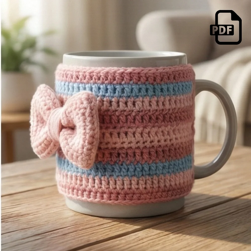 Bow Mug Cozy Crochet Pattern PDF | Home Decor