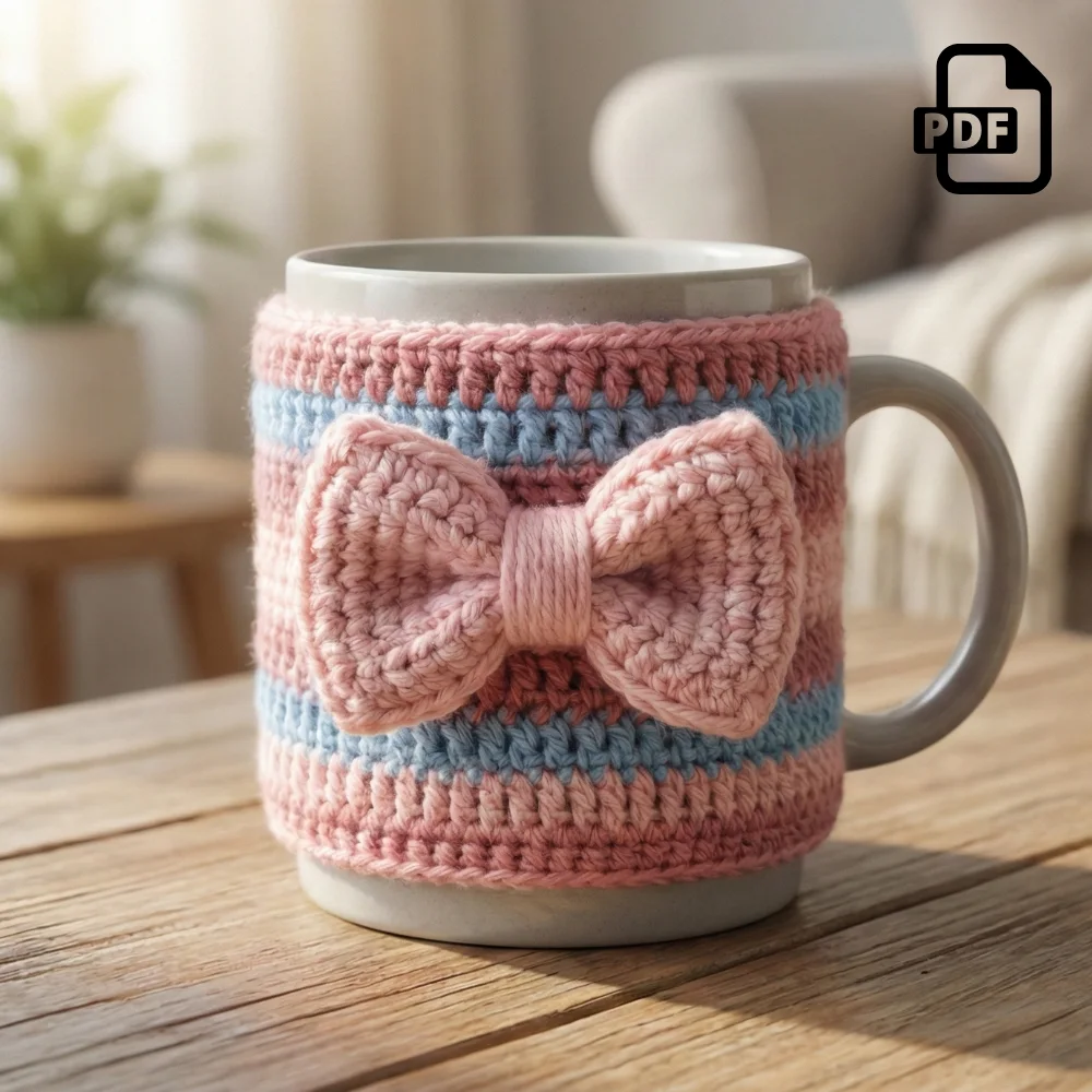 Bow Mug Cozy Crochet Pattern PDF | Home Decor