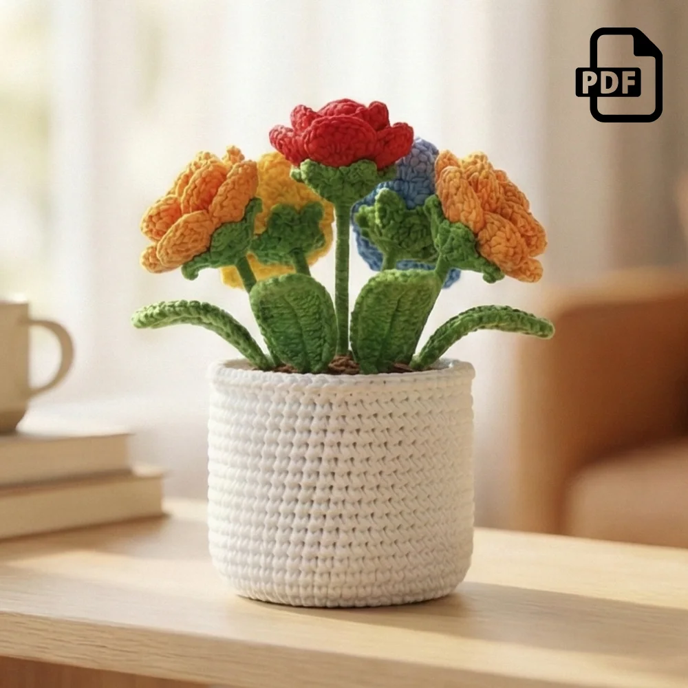 Rose Pot Bouquet Crochet Pattern PDF | Home Decor
