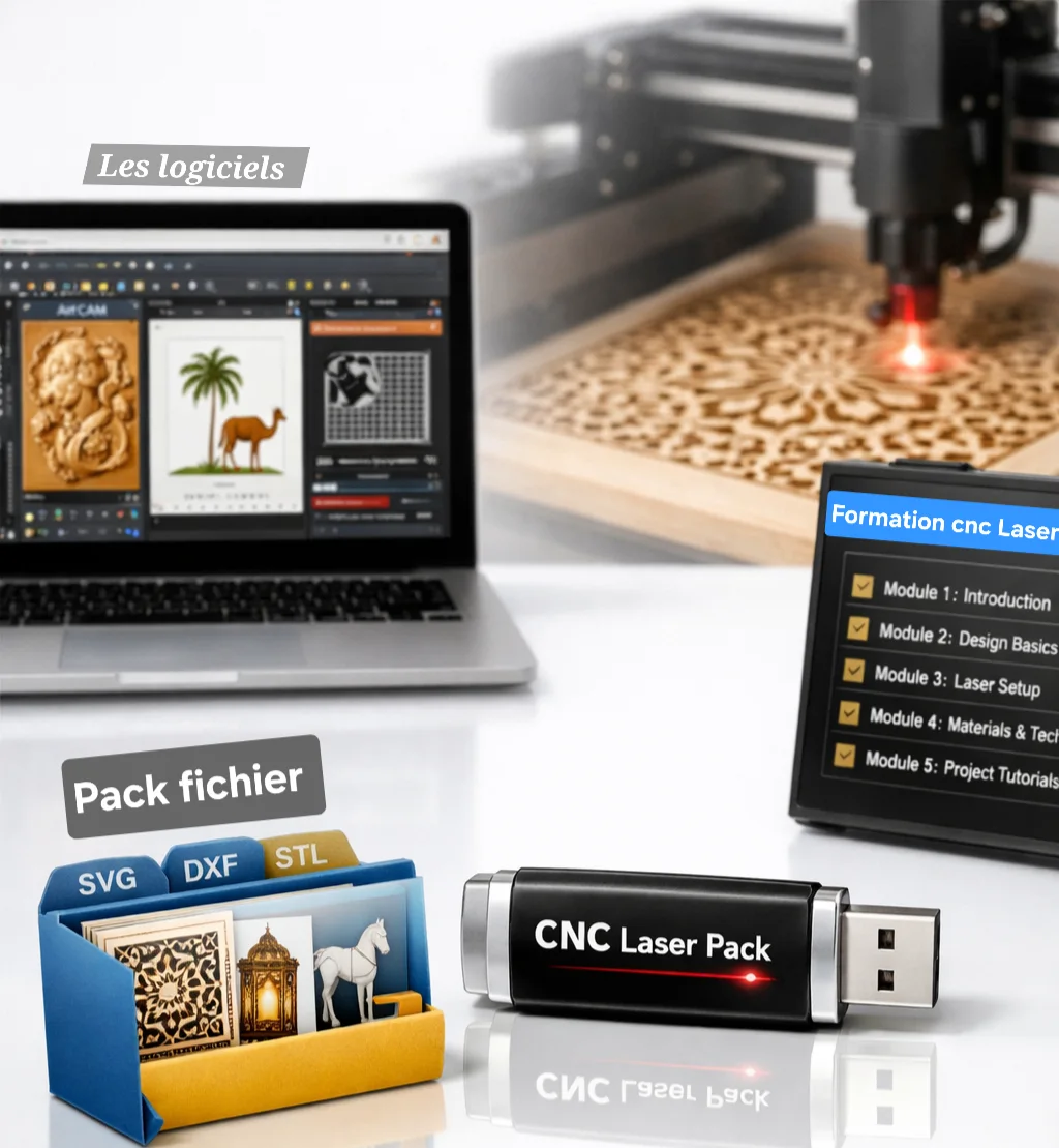 باك CNC Laser المتكامل 🔥 دورات + برامج + تصاميم جاهزة — كلشي فـ فلاشة وحدة باش تبدا وتربح