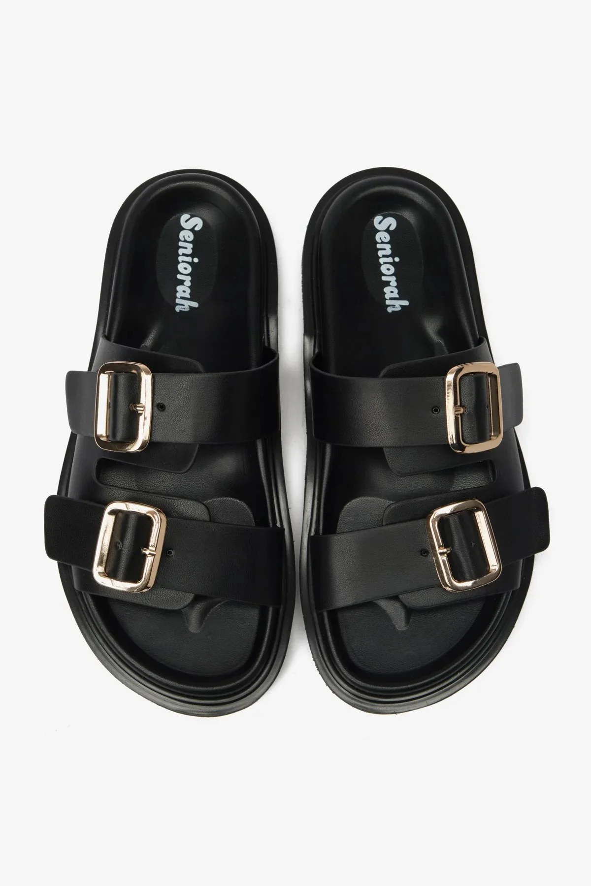 شباشب نسائية من الجلد الأسود المزدوج السميك