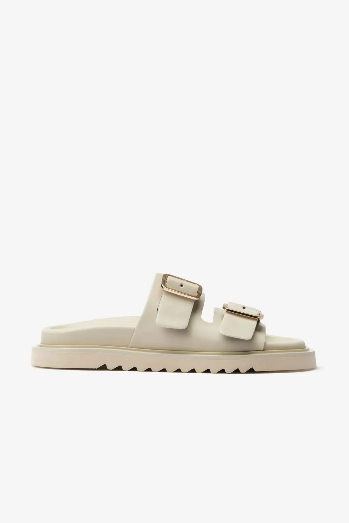 شباشب نسائية من الجلد البيج المزدوج السميك بحزامين