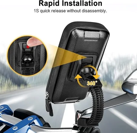 حامل هاتف مقاوم للماء للدراجة، حامل هاتف بشاشة لمس للدراجة، حقيبة هاتف محمول عالمية مقاومة للماء، حامل هاتف قابل للدوران 360 درجة للدراجات النارية والسكوتر والدراجات الرباعية والدراجات الجبلي
