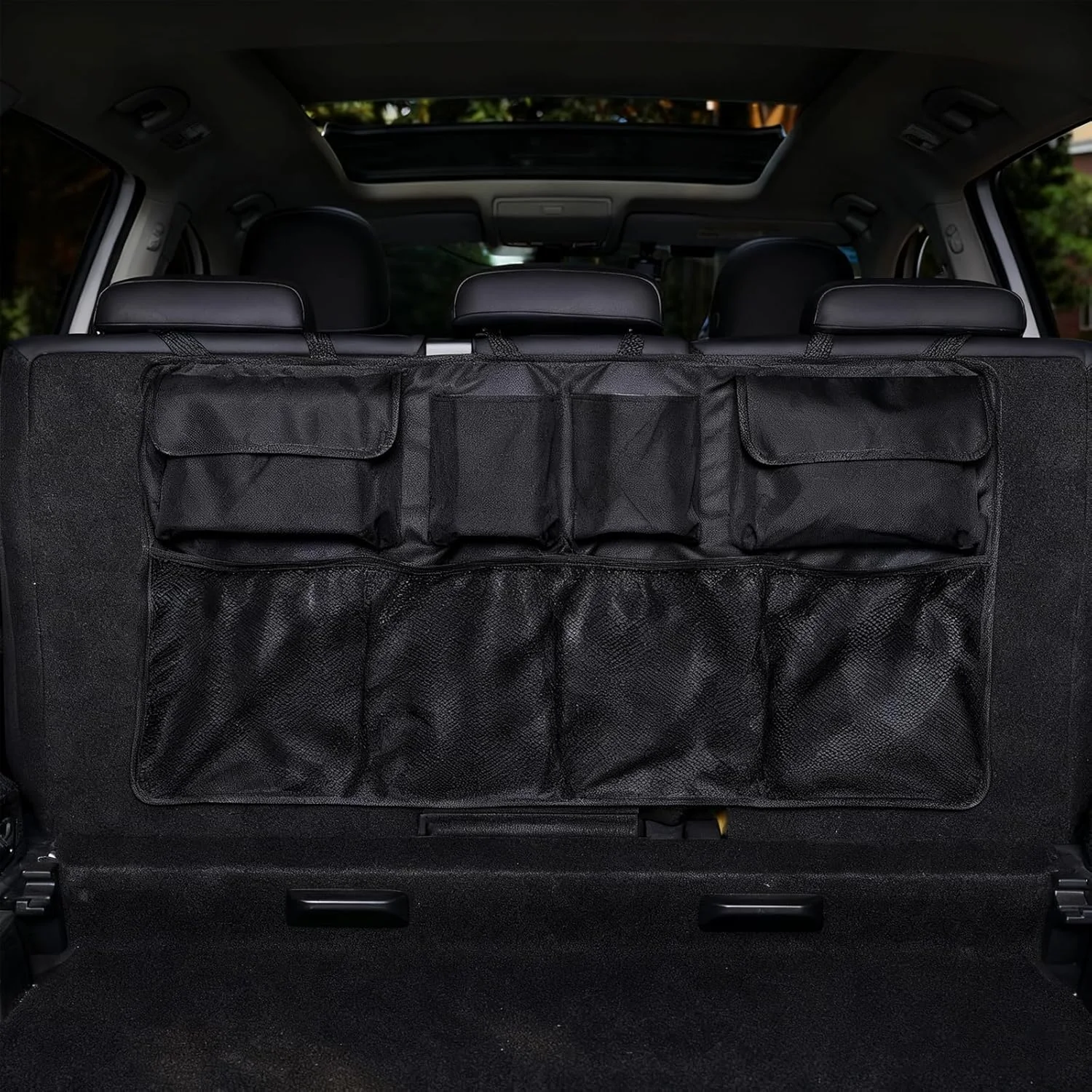 منظم صندوق السيارة، منظم صندوق معلق للمقعد الخلفي، حقيبة تخزين قابلة للطي مع 9 جيوب، للسيارات الرياضية متعددة الاستخدامات، والشاحنات، والشاحنات الصغيرة، والشاحنات العائلية