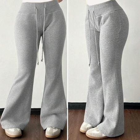 بنطلون رمادي واسع للسيدات رف 01 – خصر عالٍ مريح مع رباط - نمط كاجوال، رياضي ولكل المواسم