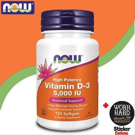 ناو فودز فيتامين د3، 5000 وحدة دولية، 120 كبسولة يساعد في الحفاظ على قوة العظام، غير معدل وراثيًا