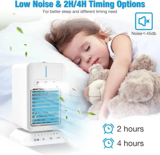 Teckwe مكيف هواء محمول صغير، مكيف هواء محمول شخصي ذو سرعتين و وضعي رذاذ، مبرد هواء قابل للشحن ببطارية 1800 مللي أمبير، مكيف هواء هادئ للغرفة والسيارة والمكتب والخارجي، أبيض