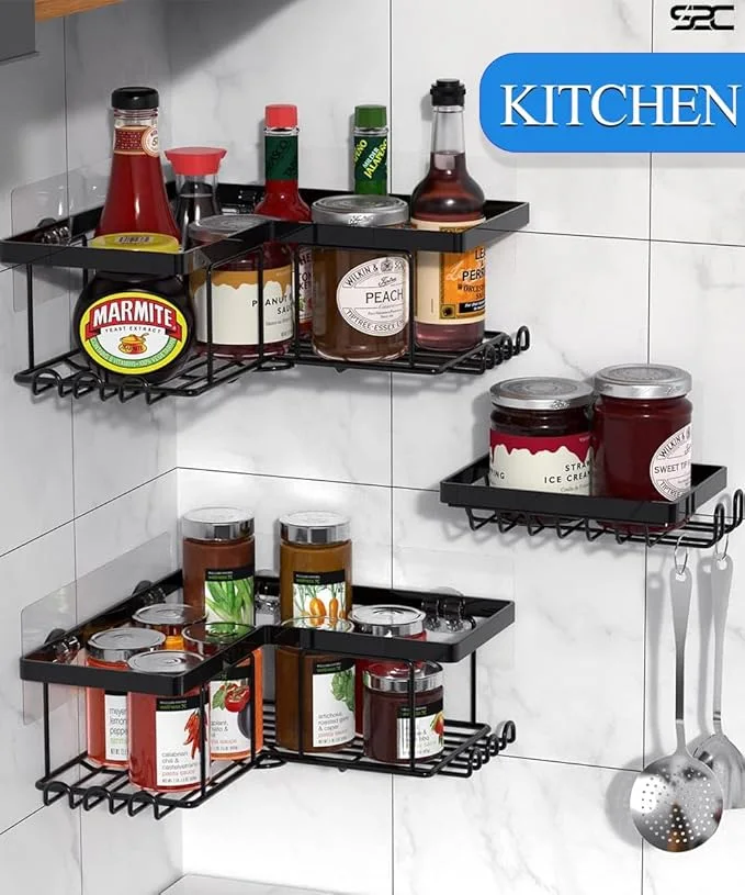 رف توابل للحمام/الدش، عبوة من 5 أرفف، منظم تخزين للحمام والمطبخ (متين للغاية)