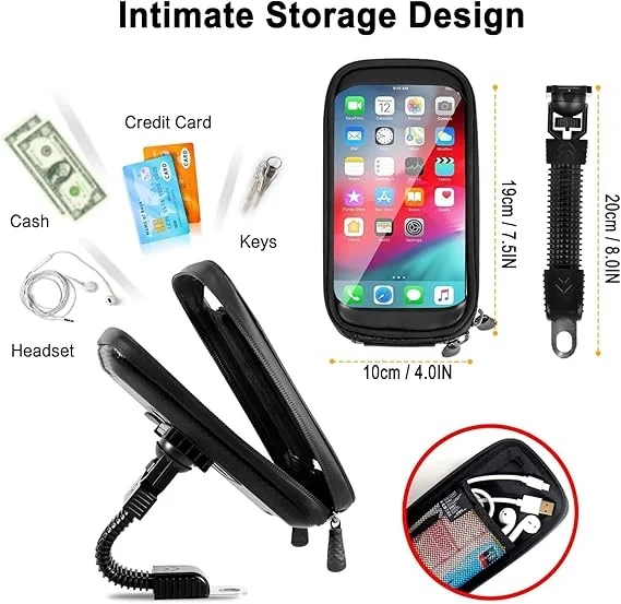 حامل هاتف مقاوم للماء للدراجة، حامل هاتف بشاشة لمس للدراجة، حقيبة هاتف محمول عالمية مقاومة للماء، حامل هاتف قابل للدوران 360 درجة للدراجات النارية والسكوتر والدراجات الرباعية والدراجات الجبلي