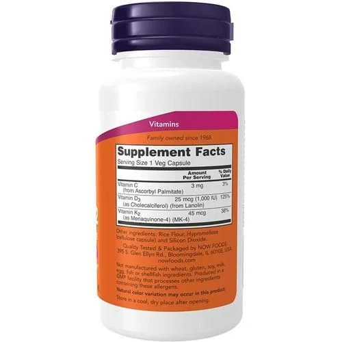 NOW Foods® Vitamine D3 & K2 1000IU/45mcg 120 Caps