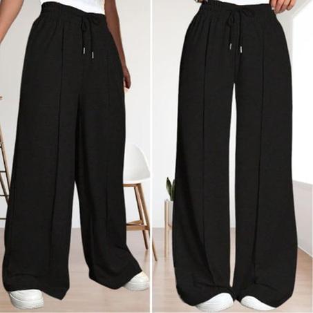 سروال واسع للنساء رقم 02 أسود - خصر مطاطي مع حبل - من M إلى 3XL - راحة وأسلوب كاجوال