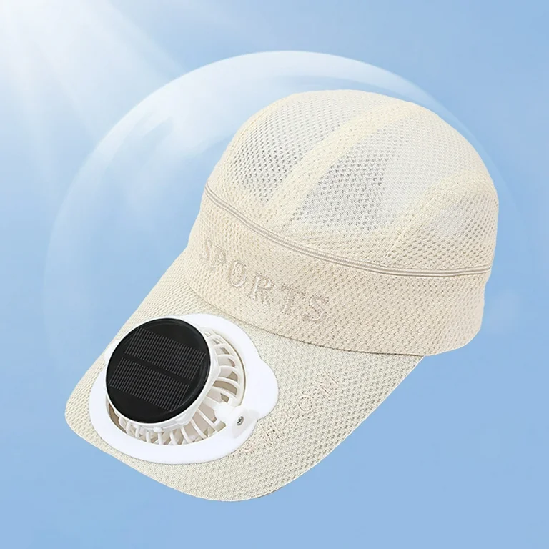 قبعة شمسية تعمل بالطاقة الشمسية مع شحن USB | غطاء مروحة علوي قابل للفصل | بطارية 650 مللي أمبير | مروحة دوارة 360 درجة | شاشة LED | شبكة قابلة للتعديل للتهوية | مناسبة للأنشطة الخارجية مثل ال