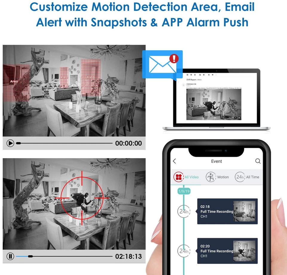 نظام كاميرات مراقبة منزلية خارجية من زوسي، 4 قنوات، 2 ميجابكسل، مسجل فيديو رقمي، دقة 1080 بكسل عالية الوضوح، رؤية ليلية