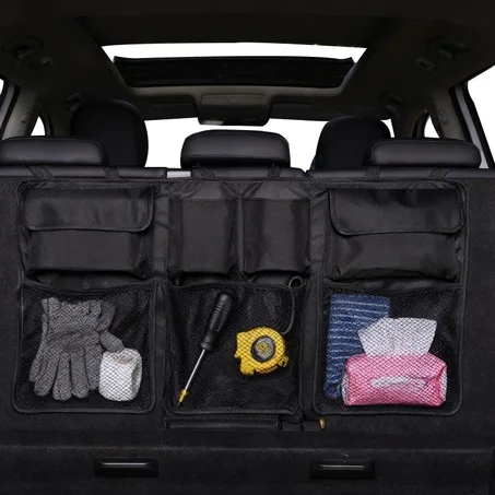 منظم صندوق السيارة، منظم صندوق معلق للمقعد الخلفي، حقيبة تخزين قابلة للطي مع 9 جيوب، للسيارات الرياضية متعددة الاستخدامات، والشاحنات، والشاحنات الصغيرة، والشاحنات العائلية