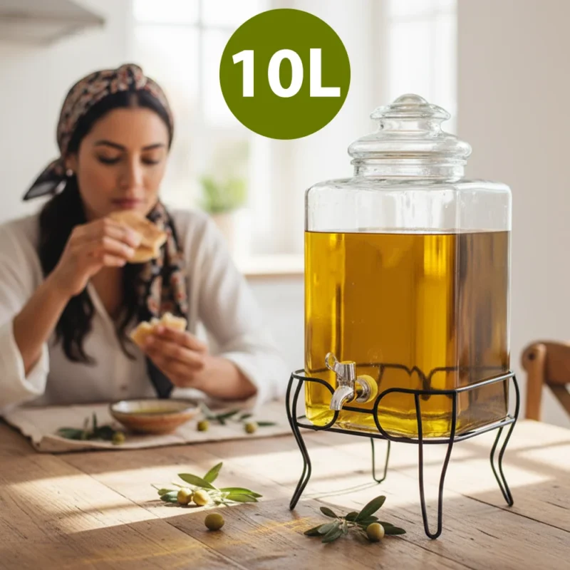 حاويات زجاجية لتخزين زيت الزيتون مع حامل 10 لتر