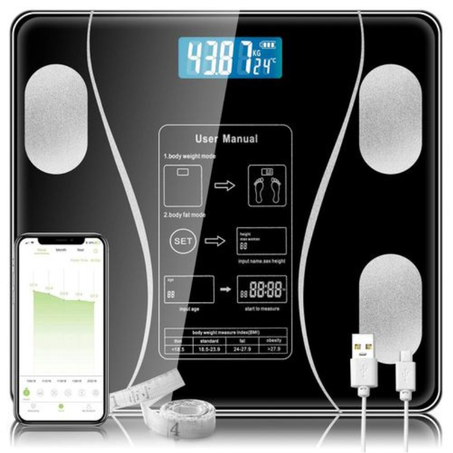ميزان رقمي ذكي لقياس نسبة الدهون في الجسم، محلل كامل للجسم، مزود بإضاءة ليد، وبلوتوث