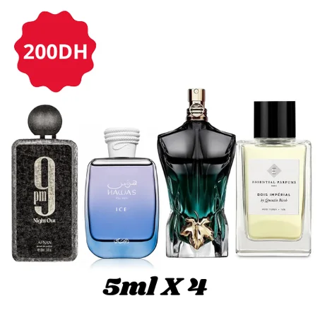 5ml bois impérial +5ml le beau le parfum + 5ml 9 out + 5ml hawas ice