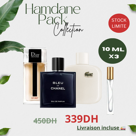 Pack 10ml Blue De Channel EDP + 10ml Dior Homme Sport + 10ml Lacoste blanc + Liv