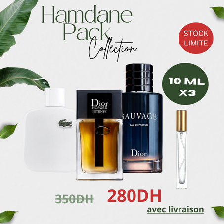 Pack 10ml Dior Homme intense + 10ml Sauvage EDP + 10ml Lacoste blanc + Liv