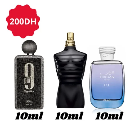 le male le parfum + 9pm night out + hawas ice