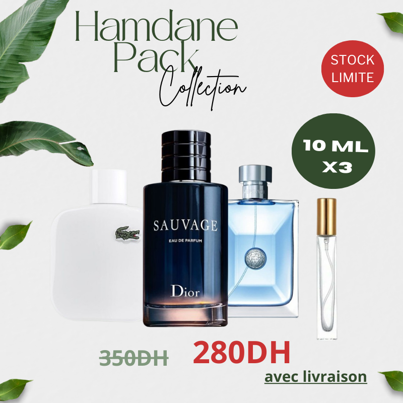 Pack 10ml Lacoste blanc + 10ml Sauvage EDP + 10ml Versace Pour Homme + Liv