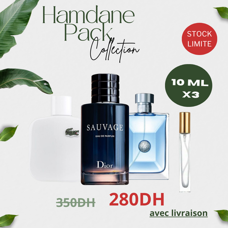 Pack 10ml Lacoste blanc + 10ml Sauvage EDP  + 10ml Versace Pour Homme + Liv