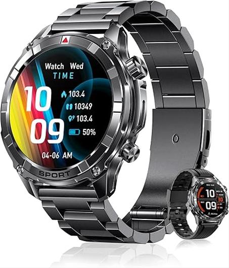 ساعة ذكية للرجال من ينوينست، مع بلوتوث ومصباح يدوي، ساعة ذكية مقاومة للماء بتصنيف IP68 لمقاومة المياه والغبار بتصنيف IP68، 500mAh واكثر من 100 وضع رياضي مع مراقب لمعدل ضربات القلب/النوم ومتتب