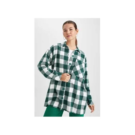 قميص نسائي مريح بياقة منسوجة وأكمام طويلة - أخضر.