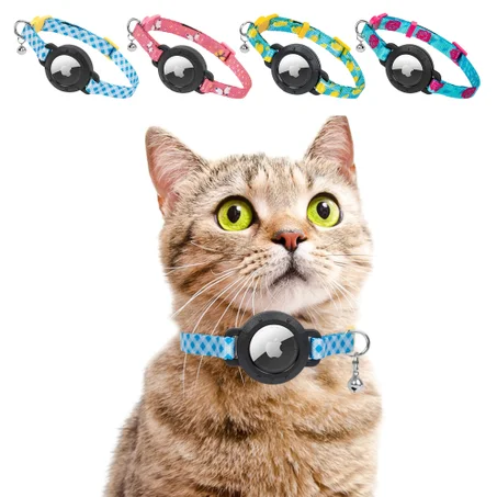 طوق قطط مضاد للفقد مع حامل AirTag وجرس 🐱 | خفيف ومريح