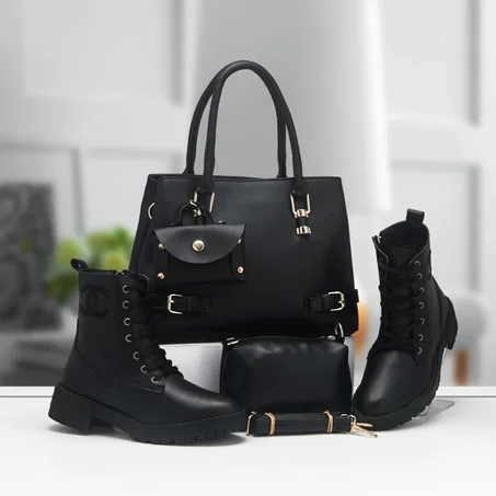 طقم أنيق  حقيبة جلد مع بوت عصري