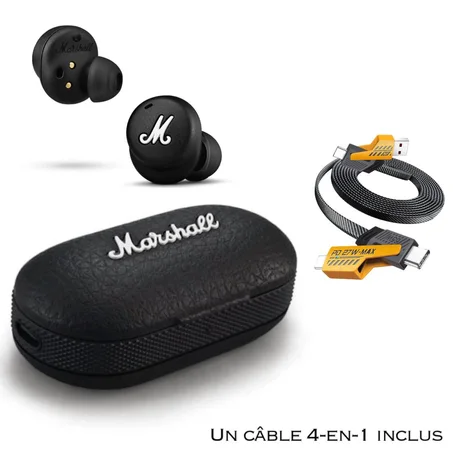 Écouteurs Marshall - UN CÂBLE 4-EN-1 INCLUS - Excellente autonomie  - Appels clairs - Garantie et facture