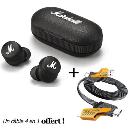 Écouteurs Marshall + Câble USB 4-en-1 offert - Excellente autonomie  - Appels clairs - Garantie et facture