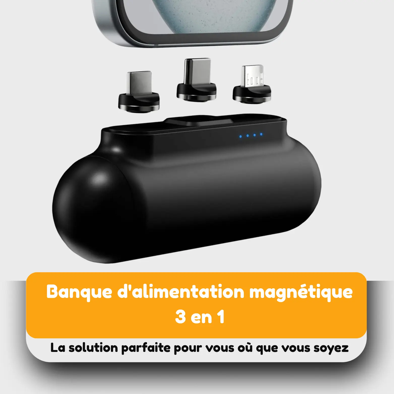 Mini batterie externe magnétique 3000 mAh avec charge rapide
